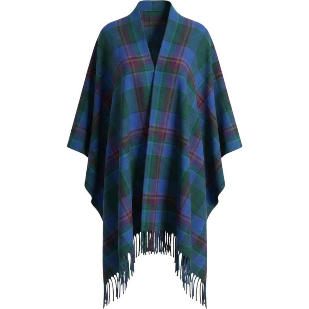 Vintage Pendleton Wool Cape Plaid Fringe Wrap Ruana Blanket Coat Ranch USA Made